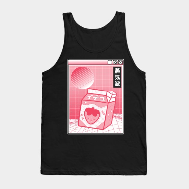 Otaku Pink Retro Japanese Kawaii Strawberry Milk Tank Top by Kuehni